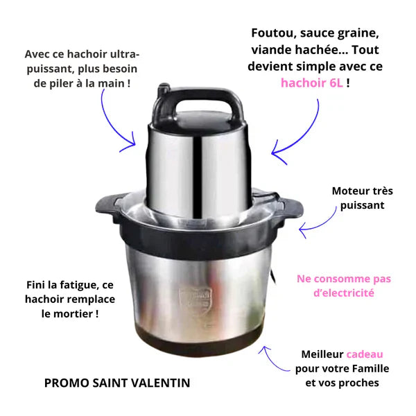 Hachez, mixez, gagnez du temps : Le hachoir électrique indispensable |6 LITRES ET 3 LITRES