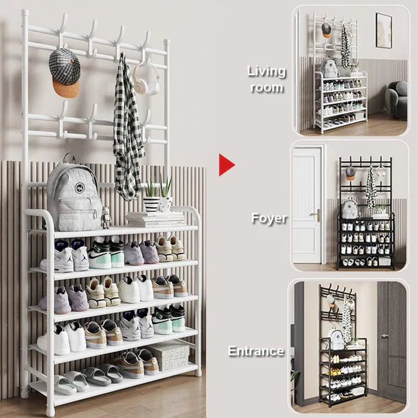 Grand Porte-Manteau avec Étagère à Chaussures Intégrée