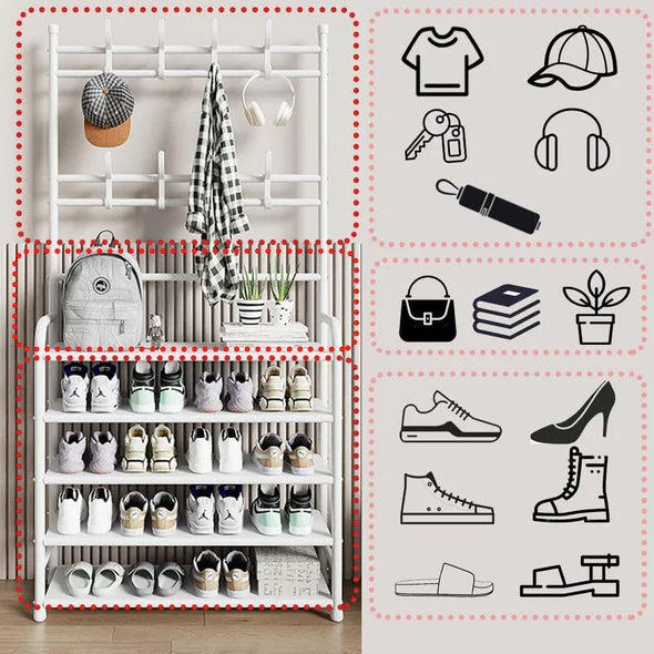 Grand Porte-Manteau avec Étagère à Chaussures Intégrée