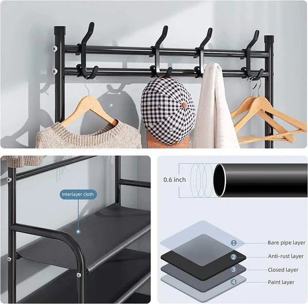Grand Porte-Manteau avec Étagère à Chaussures Intégrée