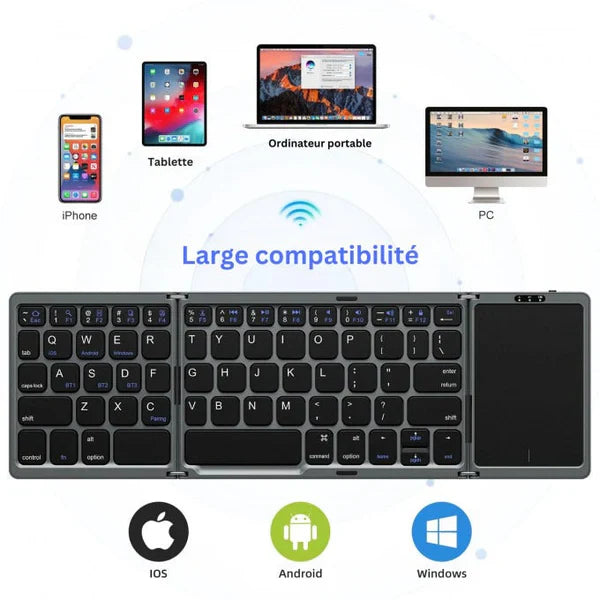 Clavier Bluetooth pliable avec pavé tactile (CI)